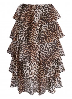 ganni skirt woman sheer voile maxi flounce skirt leopard f7911 859