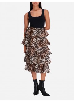 ganni skirt woman sheer voile maxi flounce skirt leopard f7911 859
