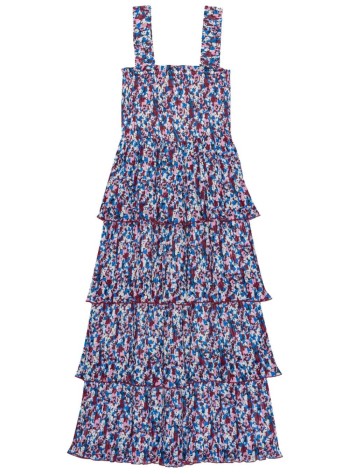 Pleated Georgette Flounce Smock Midi Dress