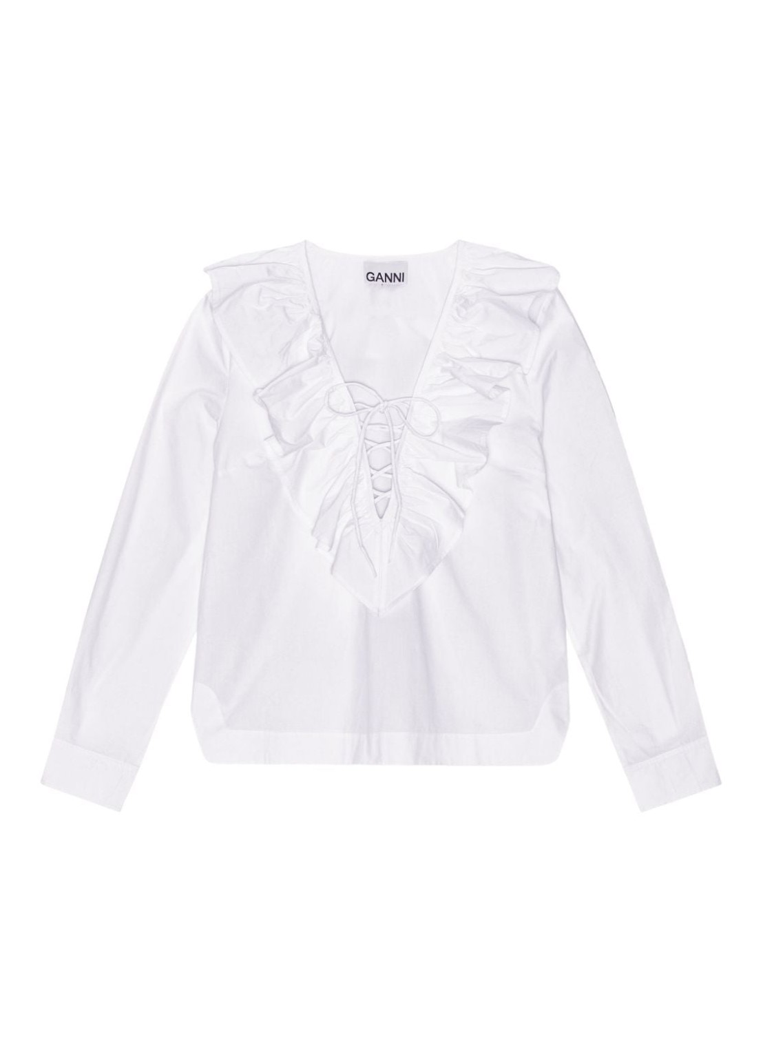 Blusa ganni t-shirt woman cotton poplin ruffle v-neck blouse f8701 151 talla 38
 