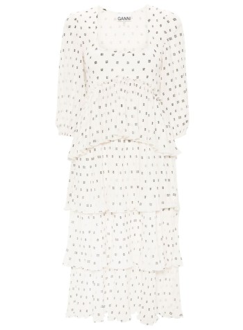 ganni dress woman pleated georgette flounce smock midi dress f8691 135