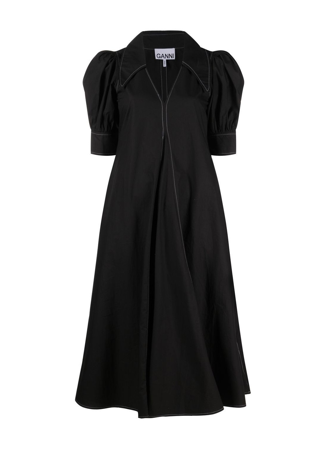 Vestido ganni dress woman cotton poplin v-neck maxi dress f7127 099 talla 38
 