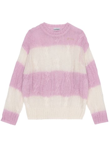 ganni knitwear woman mohair striped cable o-neck k2202 395