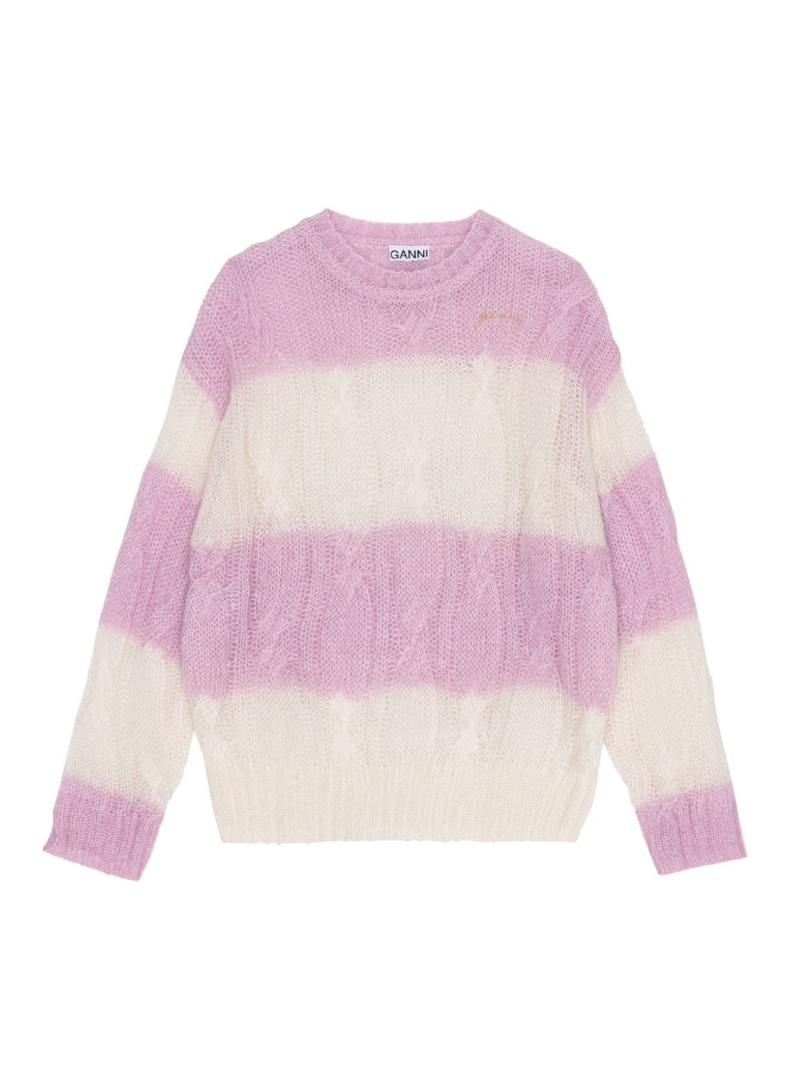 Punto ganni knitwear woman mohair striped cable o-neck k2202 395 talla rosa
 