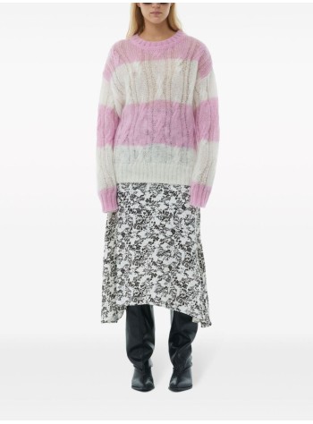 ganni knitwear woman mohair striped cable o-neck k2202 395 2