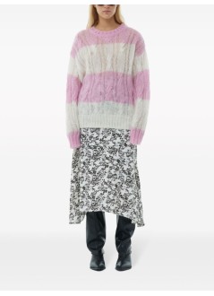 ganni knitwear woman mohair striped cable o-neck k2202 395