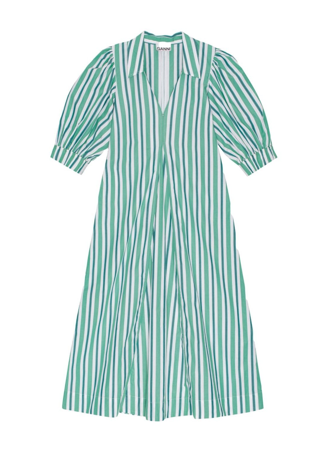 Vestido ganni dress woman stripe cotton collar long dress f9018 879 talla verde
 
