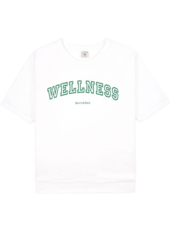 sporty & rich top womanwellness ivy flocked short sleeve crewneck - ws057s405ww white