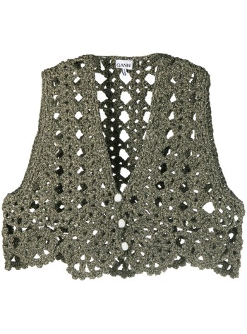 ganni top womancrochet v-neck bead top - k1912 319