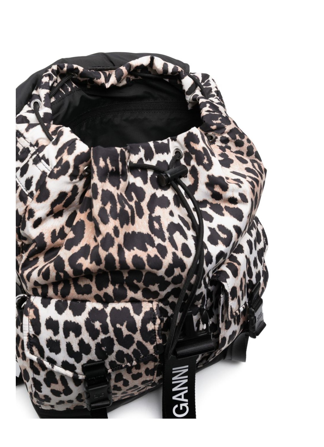 ganni luggage leopard womanrecycled tech backpack print