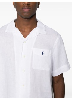 polo ralph lauren shirt manclassic fit linen camp shirt - 710938425001 white