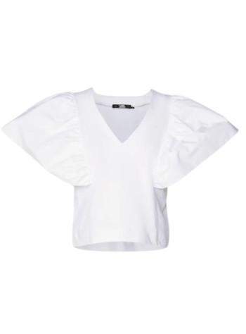 karl lagerfeld top womanfeminine fabric mix t-shirt - 240w1703 100
