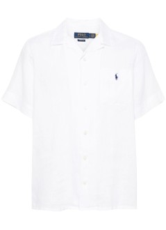 polo ralph lauren shirt manclassic fit linen camp shirt - 710938425001 white