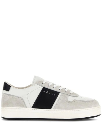 hogan sneaker manh668 allacciato fascia logo - hxm6680fl30odz0001 b001 bianco b999 nero