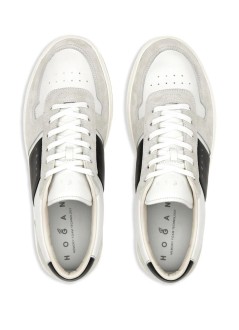 hogan sneaker manh668 allacciato fascia logo - hxm6680fl30odz0001 b001 bianco b999 nero