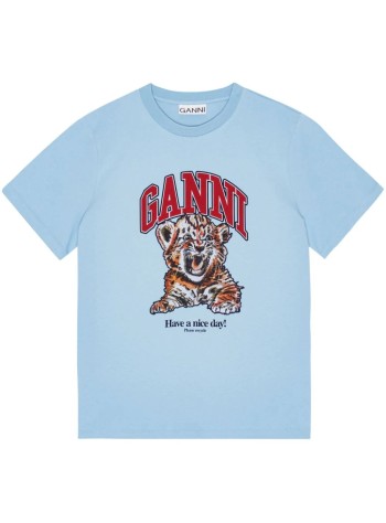 ganni top womanbasic jersey tiger relaxed t-shirt - t4007 745