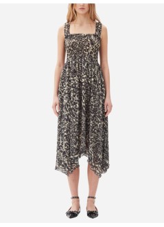 ganni vestido mujer pleated georgette smock midi strap dress - f9552 198