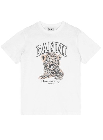 ganni top womanbasic jersey leopard relaxed t-shirt - t4124 943