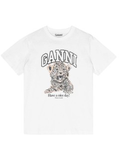 ganni top womanbasic jersey leopard relaxed t-shirt - t4124 943