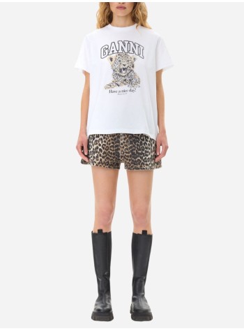 ganni top mujer basic jersey leopard relaxed t-shirt - t4124 943 2