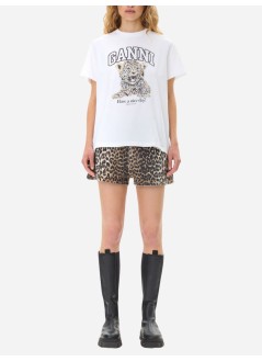 ganni top womanbasic jersey leopard relaxed t-shirt - t4124 943