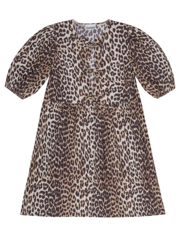 Printed Cotton Tie String Mini Dress leopard