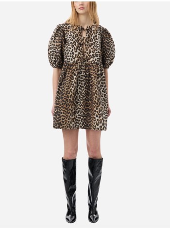 ganni dress womanprinted cotton tie string mini dress - f9758 943 2