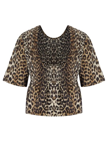 ganni top womanprinted cotton open back smock blouse - w0205 943