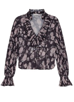 ganni blusa mujer pleated georgette v-neck flounce blouse - f9555 252