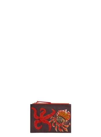inoui editions clutch mujer embroidered pouch pochette brodee bernard - pm19pbb11 brown marron