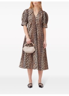 ganni dress womanprinted cotton poplin v neck long dress - f8842 943
