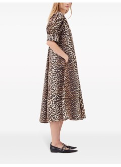ganni dress womanprinted cotton poplin v neck long dress - f8842 943