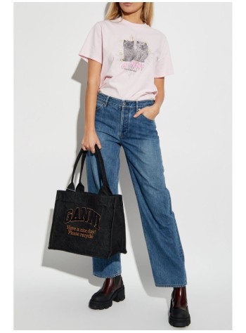 ganni t-shirt womanbasic jersey kittens relaxed t shirt - t4164 868