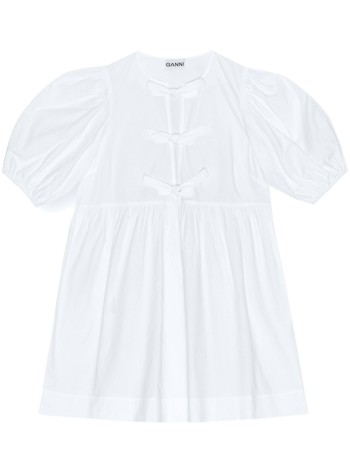 ganni t-shirt womancotton poplin tie string mini dress - f9170 151