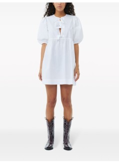 ganni t-shirt womancotton poplin tie string mini dress - f9170 151