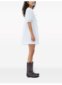 ganni t-shirt womancotton poplin tie string mini dress - f9170 151