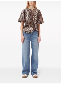 ganni t-shirt womanprinted cotton poplin peplum blouse - f9116 943