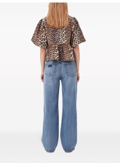 ganni t-shirt womanprinted cotton poplin peplum blouse - f9116 943