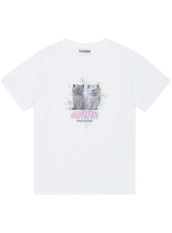 ganni t-shirt womanbasic jersey kittens relaxed t shirt - t4060 151