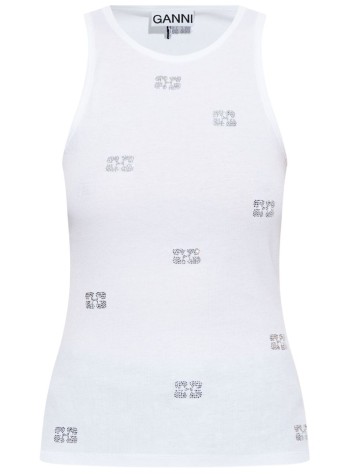 ganni t-shirt womansoft cotton rib rhinestone butterfly tank top - t4087 151