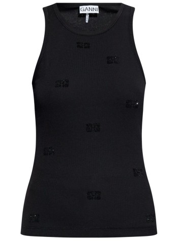 ganni top womansoft cotton rib rhinestone butterfly tank top - t4097 099