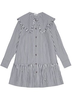 ganni dress womanstripe cotton big collar mini shirt dress - w0098 099