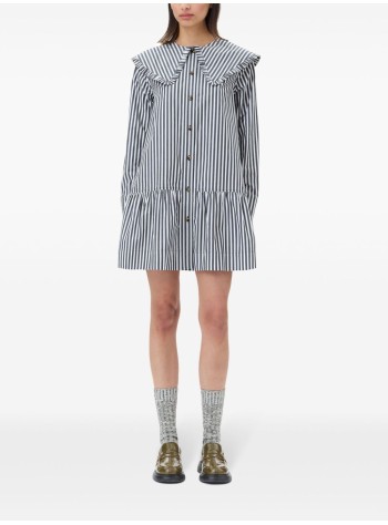 ganni dress womanstripe cotton big collar mini shirt dress - w0098 099 2
