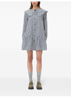 ganni dress womanstripe cotton big collar mini shirt dress - w0098 099