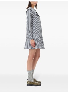 ganni dress womanstripe cotton big collar mini shirt dress - w0098 099