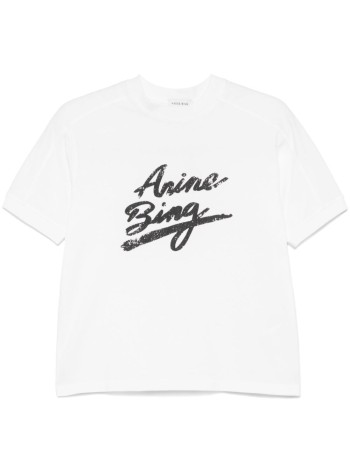 anine bing top womanjaylin tee signature - a0810524ivy1 ivory