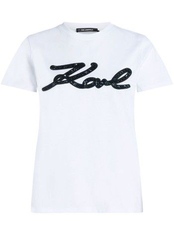 karl lagerfeld top womanboucle karl signature t shirt - a1w17117 100