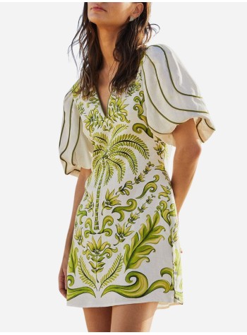farm rio dress womanmilani off white v neckline - 333876 25063 2