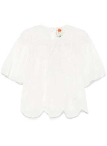 farm rio t-shirt womanoff white embroidered short - 329127 l0025