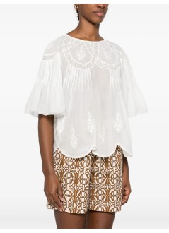 farm rio blusa mujer off white embroidered short - 329127 l0025